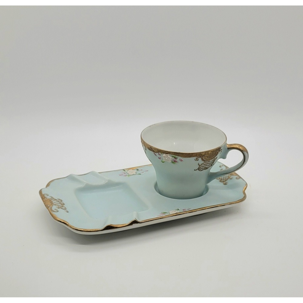Antique Hand Painted Signed Depose Rose Espresso/Tea Cup and Ash Tray